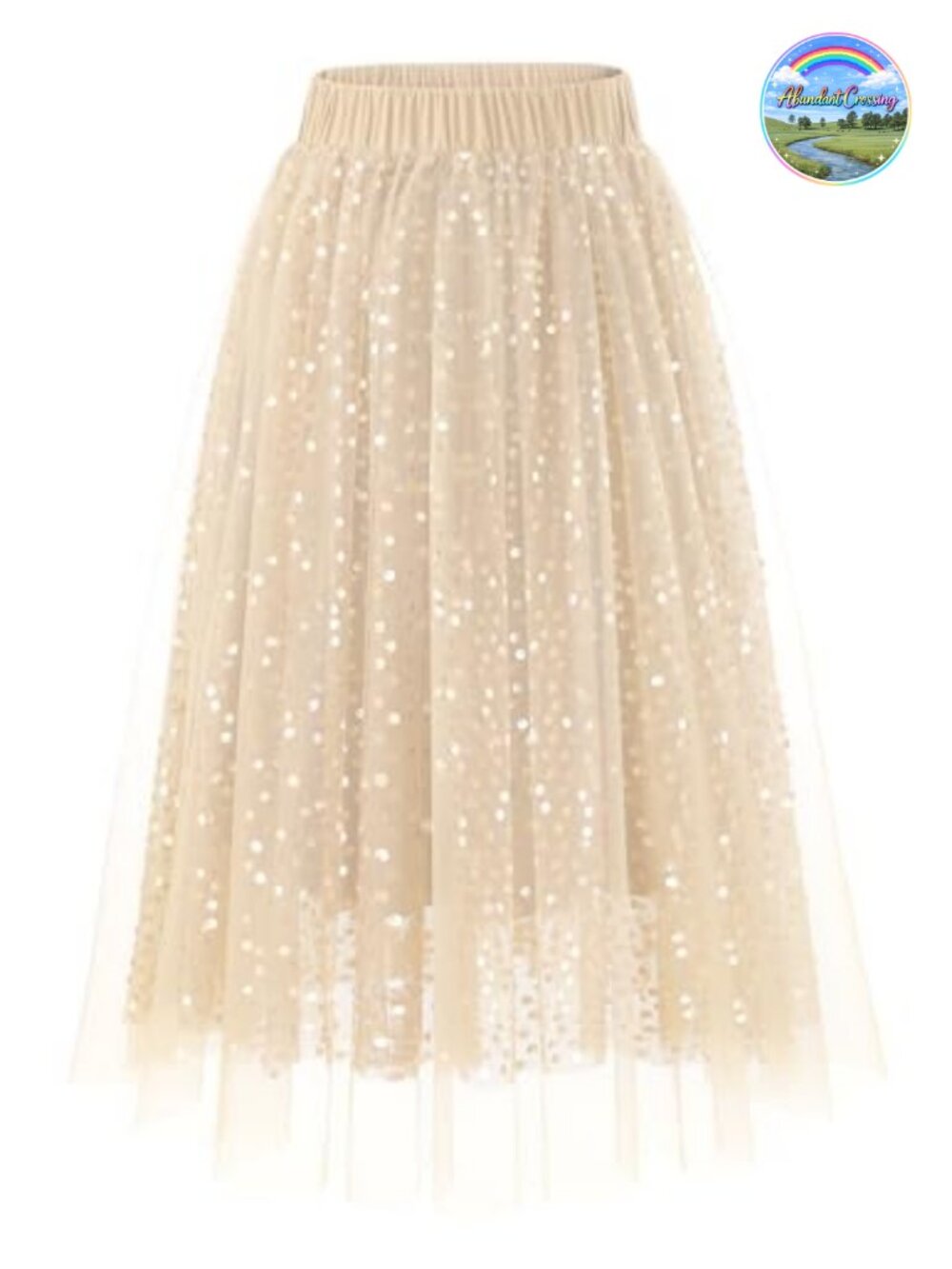 Women's Sequins Tulle Skirt Layered Elastic High Waist A-Line Party